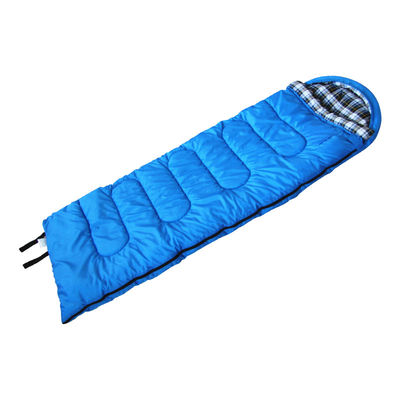 210T Polyester Camping Sleeping Bags Blue Flannel Sleeping Bag Rectangular Shaped