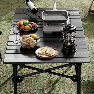 Durable Metal Outdoor Dining Table Portable Outdoor Table for Camping Hiking with Raised Table Leg