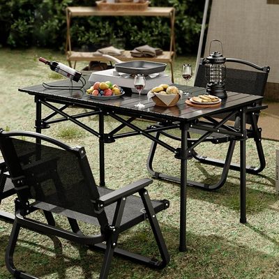 Durable Metal Outdoor Dining Table Portable Outdoor Table for Camping Hiking with Raised Table Leg