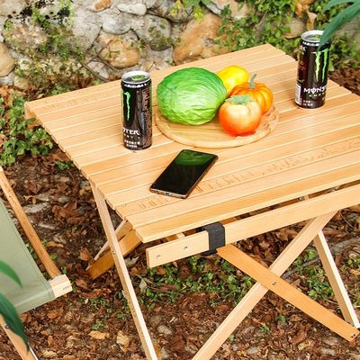 Attractive Camping Foldable Wood Table Camping Side Table for Picnics with Adjustable Height