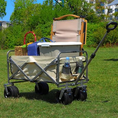 Lightweight Folding Wagon Cart Camping Push Wagon With 8" Rubber Wheels