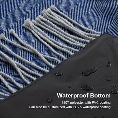 Portable Camping Picnic Blanket Washable Plaid Polyester Mat For Picnic With Leather Handle