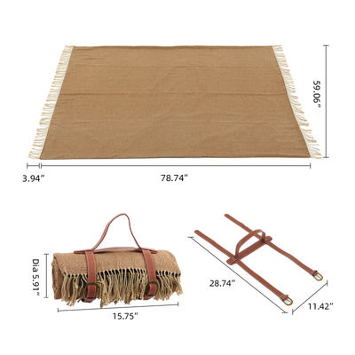 Portable Camping Picnic Blanket Washable Plaid Polyester Mat For Picnic With Leather Handle