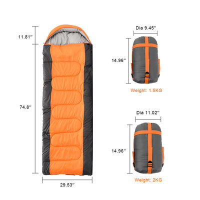 1 Person Camping Sleeping Bags Orange Rectangular Backpacking Sleeping Bag
