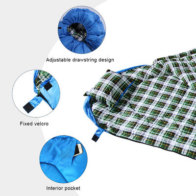 210T Polyester Camping Sleeping Bags Blue Flannel Sleeping Bag Rectangular Shaped
