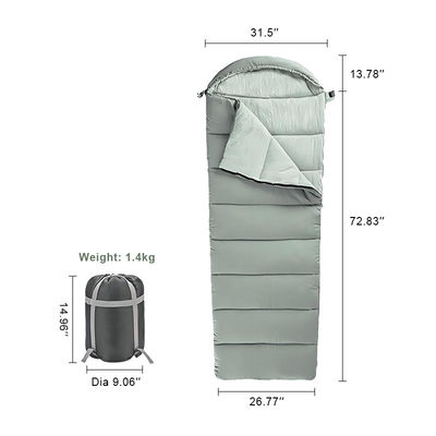 3 Season Single Semi Rectangular Camping Sleeping Bags Packable Gray Camping Bag With Hood