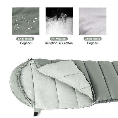 3 Season Single Semi Rectangular Camping Sleeping Bags Packable Gray Camping Bag With Hood
