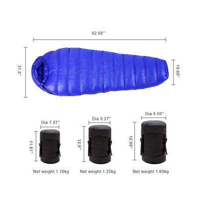 Cold Weather Down Mummy Sleeping Bag Waterproof Blue Childrens Sleeping Bags 20D Nylon