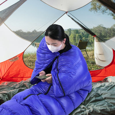 Cold Weather Down Mummy Sleeping Bag Waterproof Blue Childrens Sleeping Bags 20D Nylon