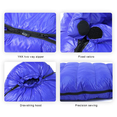 Cold Weather Down Mummy Sleeping Bag Waterproof Blue Childrens Sleeping Bags 20D Nylon