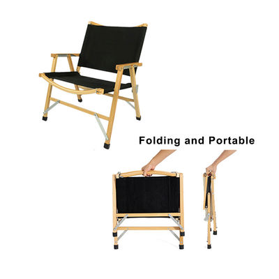 Custom Logo Oak Wood Portable Camping Chair Fold Out Large