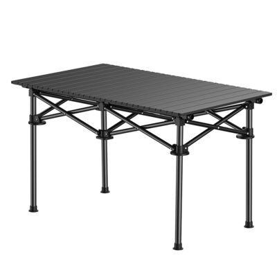 Thép Carbon ngoài trời Bàn gỗ nhôm nhỏ Cắm trại Đen Compact Roll Up Bàn gỗ nhôm Cắm trại